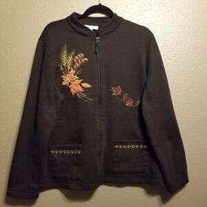 Breckenridge XL Sweatshirt Full Zip Applique Leaves Black Autumn Teachercore